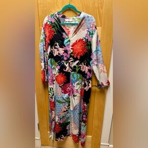 Natori Floral Zip Caftan with V Neck - New Never Worn